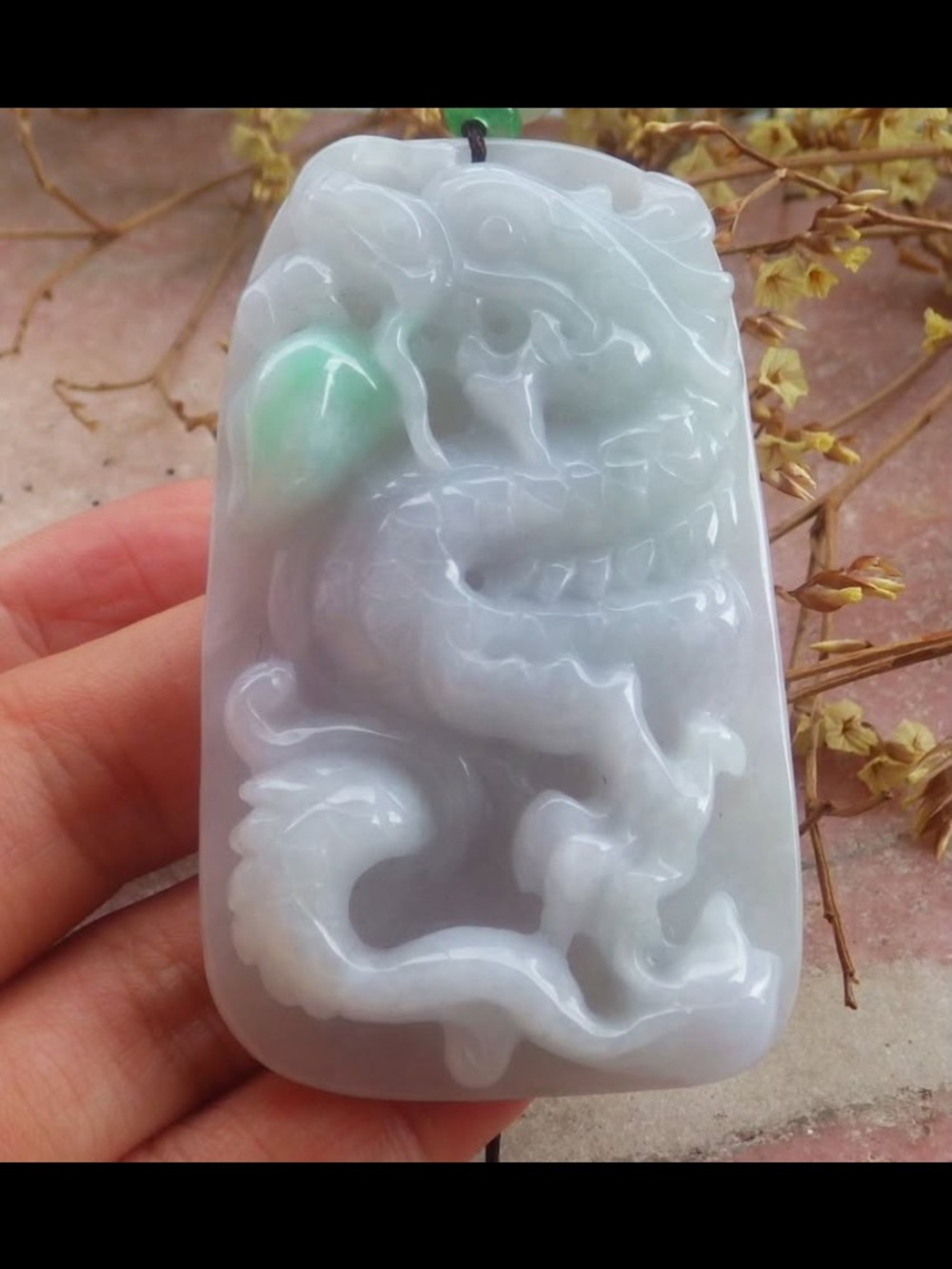 Certificate Jadeite Jade White Green rectangle Wealth Dragon pendant